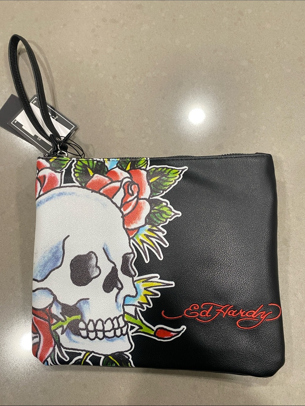 nwt ed hardy skull wristlet bag purse tattoo